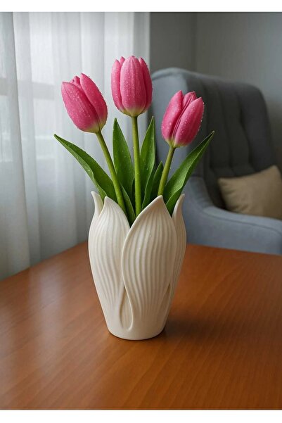 MAY3D LOTUS TARZI 3D MODERN ŞIK DEKORATİF VAZO -18 cm- BOYUNDADIR
