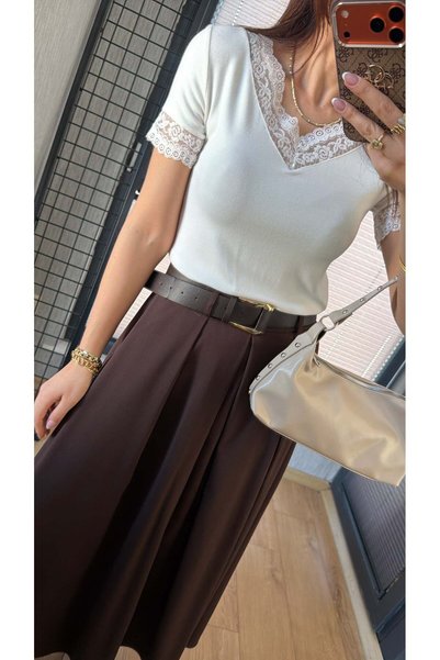 Goncalya V-Neck Lace Blouse White
