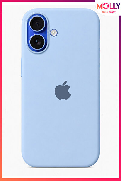 Molly iPhone 16 PLUS İçin Elma Figürlü Bebe Mavisi Liquid İçi Kadife Mat Sili...