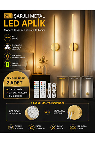 Unichrome Modern Dekoratif Led Duvar Metal Aplik 50 Cm Altın Rengi Ayarlanabi...