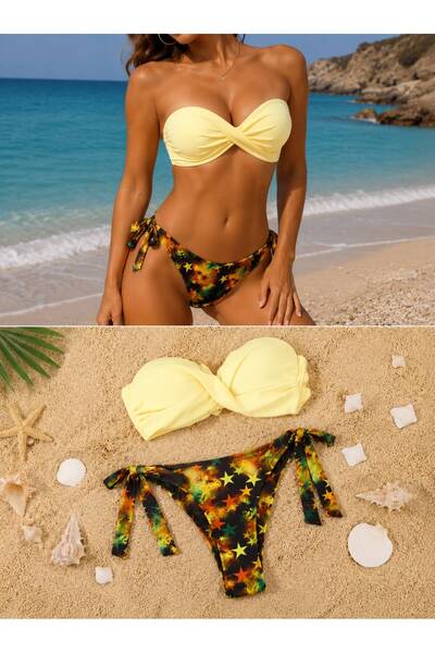 Nobrand Costum de Baie Damă 2 Piese, Push-Up Bandeau, Slip Brazilian Reglabil...