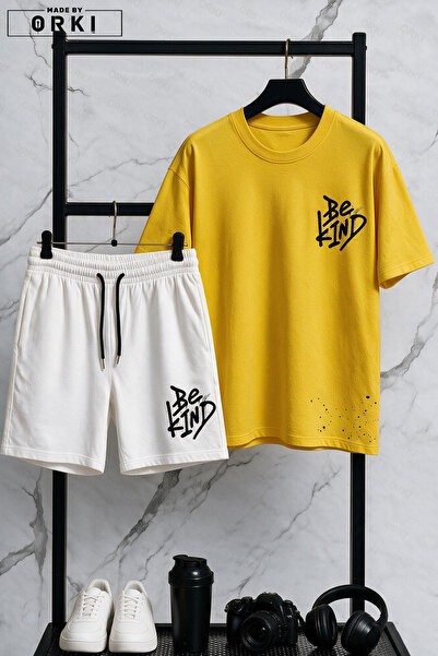 EFFRENATU Be Kind Printed Plus Size Unisex T-Shirt & White Shorts Set