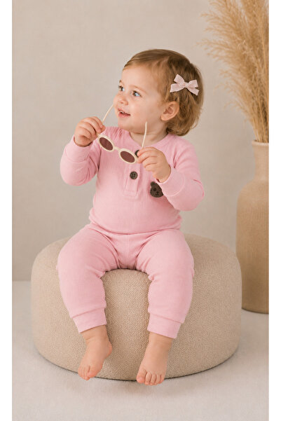 Rocha Baby Ribbed Long Sleeve Double Set with Teddy Bear Detail - Top and Bot...