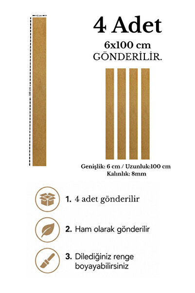 Dekonil İskandinav Dekoratif MDF Duvar Çıtası Boyanabilir Ham MDF 6x100 - 4 Adet