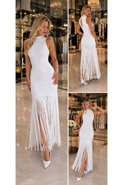Generic Brand Women's Pearl and Fringe Detail Pencil Dress