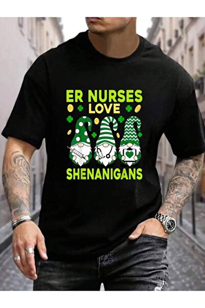 799 100% Cotton ER Nurses Love Shenanigans Gnomes Nurse St Patricks Day Men's...