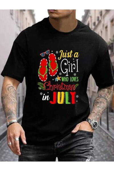 799 قميص رجالي أسود 100% قطن بطباعة "Just A Girl Who Loves Christmas In July"...