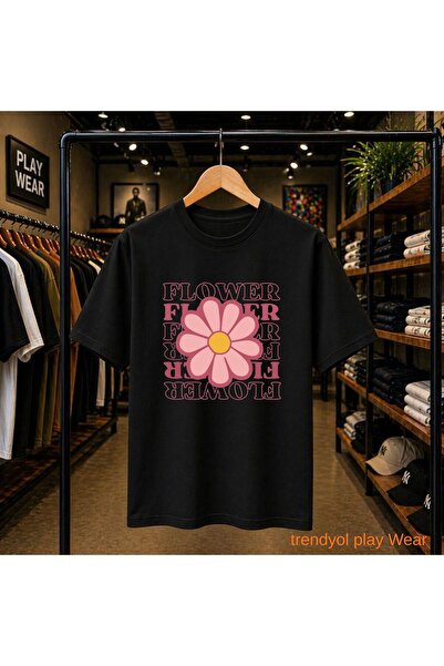 playwear Flower Daisy Printed 100% Cotton Oversize Loose Regular Fit Crew Nec...