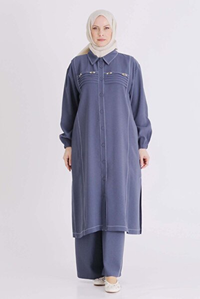 ottoman wear Behrem Büyük Beden Tesettür Takım Duman Mavi OTW3559