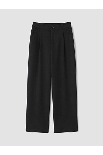 LC Waikiki Black Loose Fit Women's Pleated Fabric Trousers