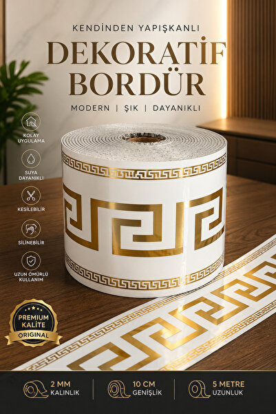 UKAB DEKOR 10x500 Cm Tek Parça Border Kendinden Yapışkanlı Dekoratif Duvar Ce...