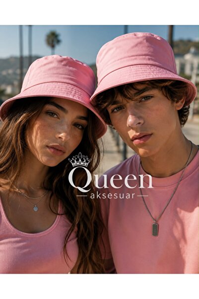 QUEEN AKSESUAR Unisex μονόχρωμο ροζ καπέλο Bucket Fisherman Summer Αντηλιακό