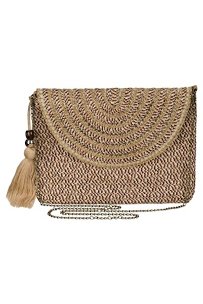 ivokid Geantă crossbody din paie cu lanț auriu cu franjuri pentru femei 30x22...