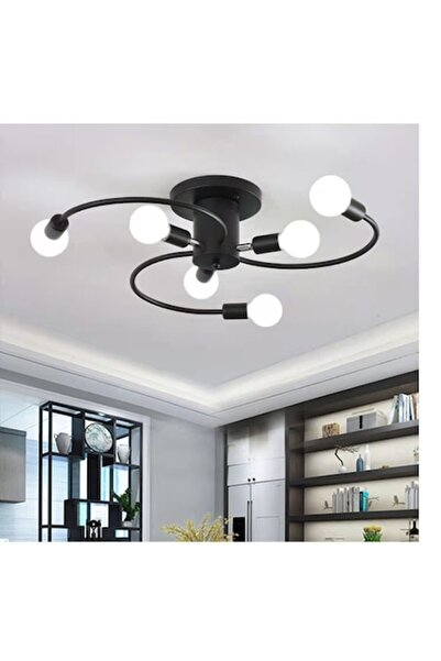 Laleluli Candelabru modern, negru, curbat, cu 6 brațe din aluminiu, 65 cm