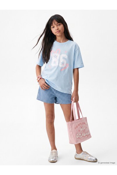 LC Waikiki LCW Kids شورت جينز مخطط للفتيات