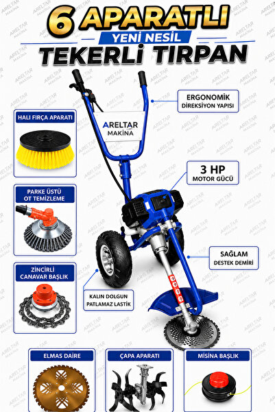 Arel ARELTAR YENİ NESİL 6 APARATLI TEKERLİ TIRPAN 3 HP EURO 5 MOTORLU