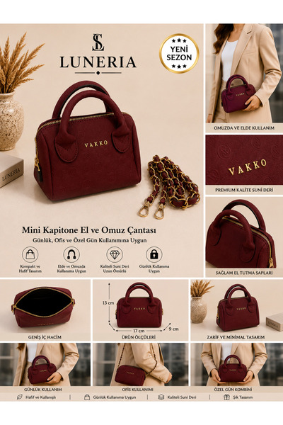 Luneria Mini Bordo El ve Omuz Çantası