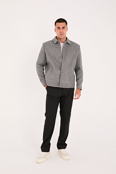 RUVEN TEKSTİL Men's Shirt Collar Buttoned Short Checked Coat