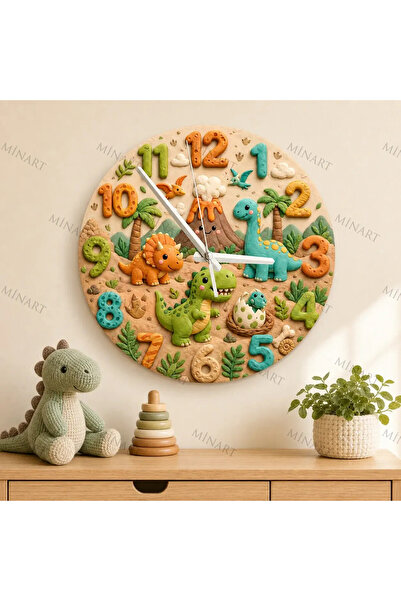ensaat Cute Dinosaur Forest Children's Room Wall Clock Silent Wooden Clock 34...