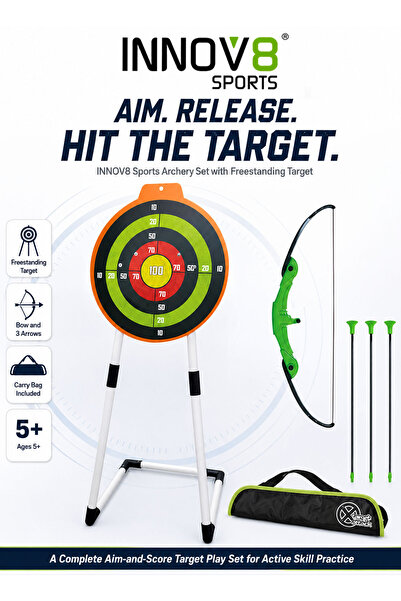 Innov8 Sports Kids Archery Set with Freestanding Scoring Target, Green-and-Bl...