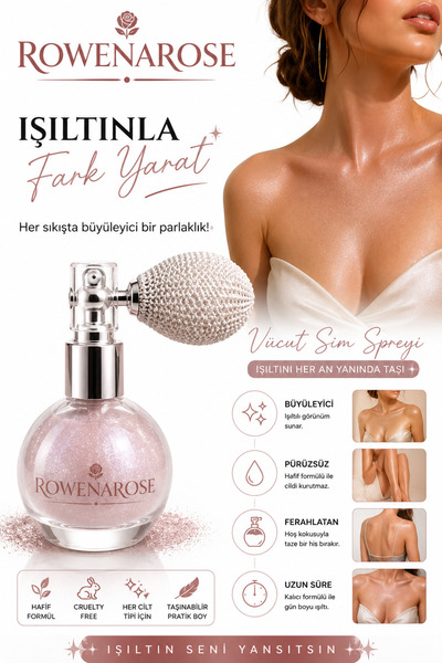 ROWENAROSE Yüz Ve Vucut Simi Işıltılı Pudra Spray Basmalı Sprey (SHİMMER POWD...
