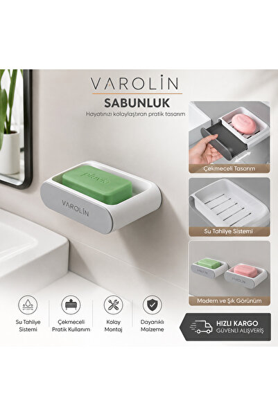Genel Markalar Yapışkanlı Banyo & Mutfak Sabunluk ve Süngerlik Seti – Delmesi...