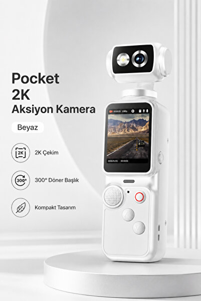Tinytek Pocket 2K Aksiyon Kamerası 300° Döner Başlık Otomatik Odak Dolgu Işığ...