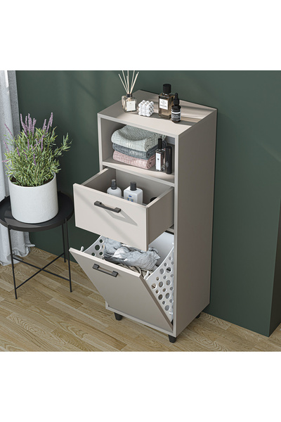 ROOMART Çamaşır Sepetli Banyo Dolabı, Çok Amaçlı Çekmeceli Dolap 45 cm