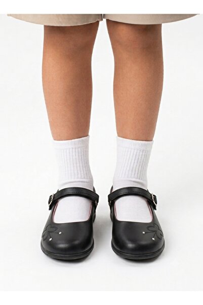 Babyqlo Girls Black Mary Jane Shoes with Flower Detail