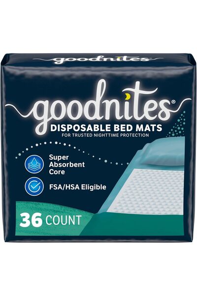 GoodNites فوط سرير للاستخدام مرة واحدة لسلس البول، مقاس 2.4 × 2.8 قدم، 36 قطع...