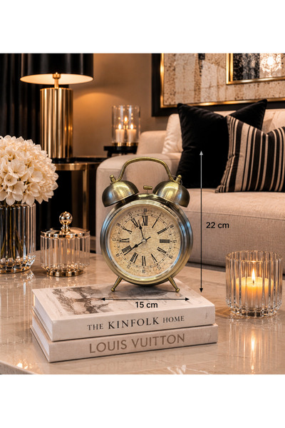 Hinora Eskitme Model Metal Kasalı Dekoratif Masa Saati 22x15cm Ofis Salon Hed...