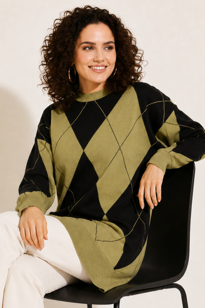 benguen Baklava Patterned Knitwear R7179 Oil Green