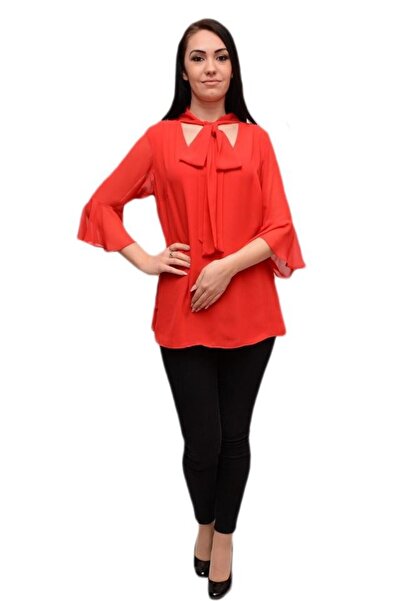 OEM Bluza rosie din material subtire tip voal, cu maneca trei-sferturi