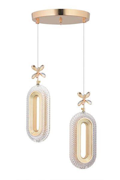 Luxira Aydınlatma Alfa 2'li Gold Kumandalı 3 Renk Ledli Modern Lüx Led Avize