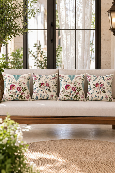 Bebişim Halı Vintage Set of 4 Decorative Throw Pillow Covers with Burgundy Pi...