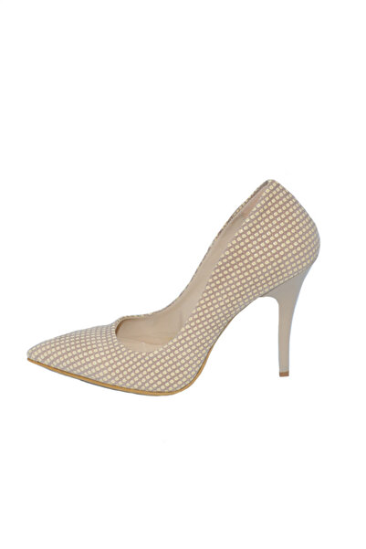 OEM Pantof elegant cu toc inalt, tip stiletto, de culoare bej cu model