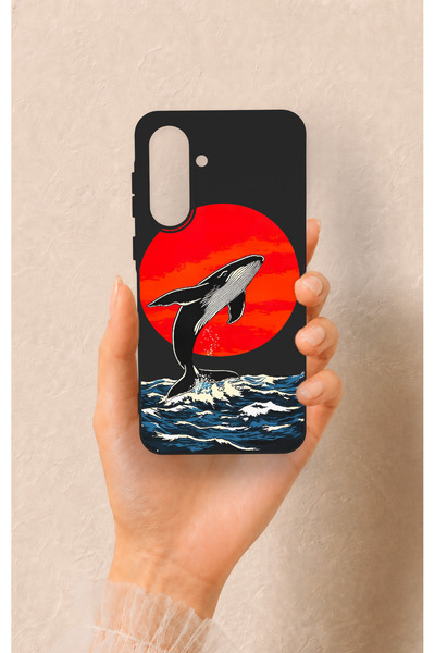 Vip Case Samsung A56 Compatible Red Sun Whale Pattern Silicone Case