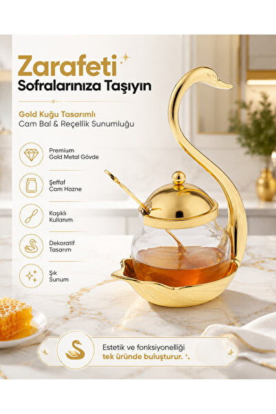 e-life shop Lüks Kuğu Tasarımlı Cam Şekerlik Dekoratif Baharatlık Bal Kavanoz...