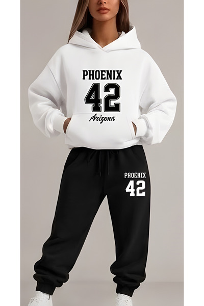 EFFRENATU Oversized Hooded Sweatshirt Set - Face and All-Over Surface Print, ...