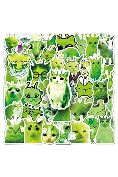 Choice1 50PCS green 50PCS Abstract Alien Cat Aesthetic Stickers, Green & Blac...