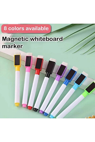 Choice 8pcs B 8 Color Dry Erase Whiteboard Pens with Built-in Eraser, Non-tox...