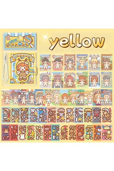 Choice1 Yellow 1 Mini Dress-Up Sticker Book, Small Bean-Sized Notebook, Easy ...