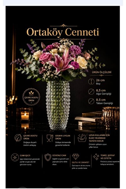 ORTAKÖYCENNETİ VAZO vază din sticlă model cu bule, segment mediu, 26 cm înălț...