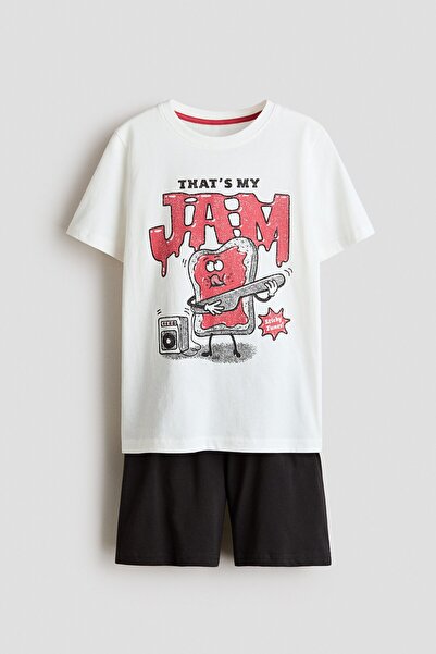 H&M Pamuklu ve Baskılı Pijama Takımı
