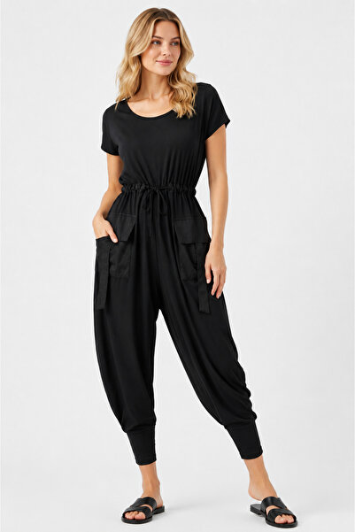 Sibel Günay Butik Black Shalwar Cut Sporty Stylish Overalls with Pockets