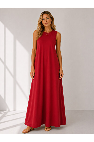 WE&ME Women's Crew Neck Sleeveless Loose Long Dress Casual Comfortable Cut