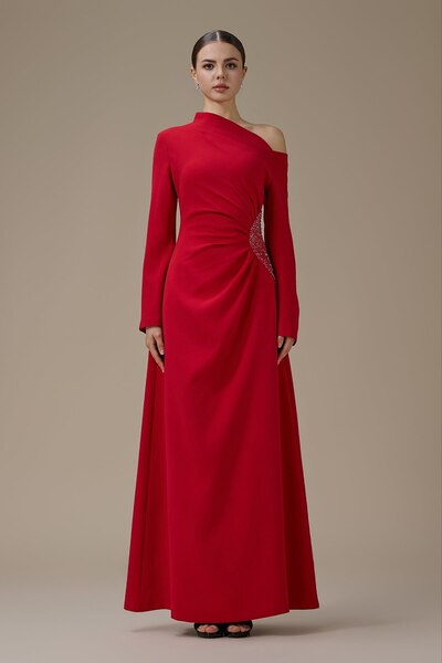 Jood Off Shoulder Long Sleeve Maxi Evening Dress