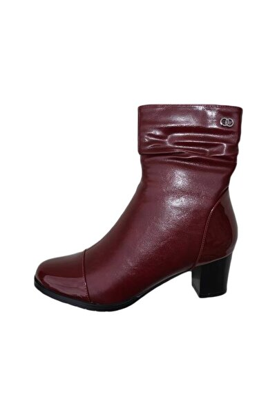 OEM Botina de dama confortabila, marsala, din material lucios-mat