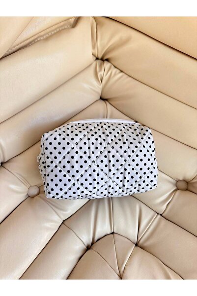 minebag Zc263 Fabric Women's Makeup Bag White Polka Dot