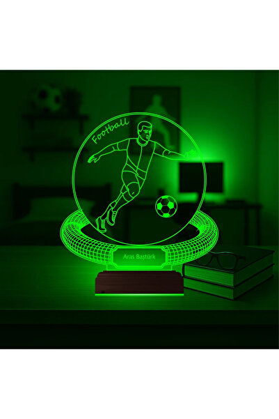 Genel Markalar Futbolcu Hediye Futbol Tasarım Kişiye Özel 3D Lamba - Masa Gec...